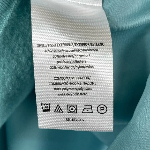 H Halston Sweater Womens Small Turquoise Blue Green Knit Front Satiny Back Ruch - Picture 5 of 8